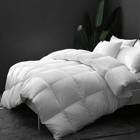 Luxurious Goose Feathers Down Comforter Queen, Ultra-Soft Pima Cotton, Fluffy