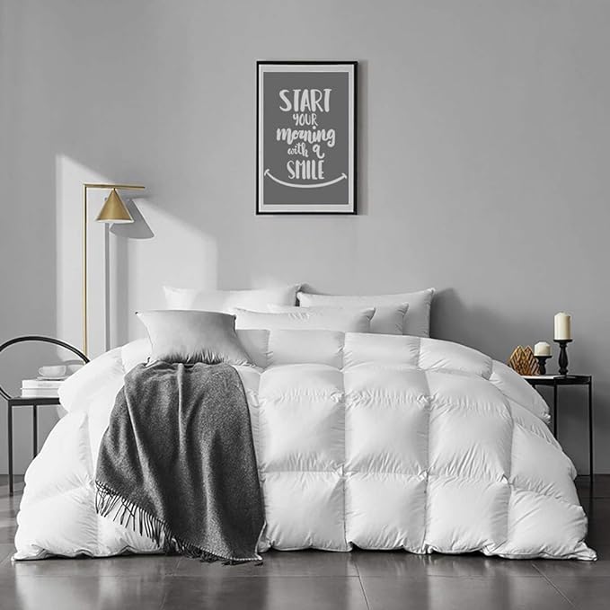 Queen Size Feather Down Comforter - Ultra Soft All Seasons 100% Organic Cotton Feather