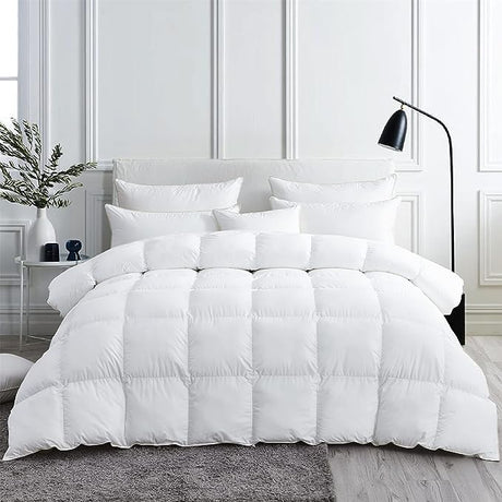 Luxurious All-Season Goose Down Feather Fiber Comforter California King Size Duvet