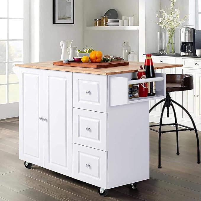 Kitchen Island Cart on Wheels - Rolling Kitchen Table with Storage