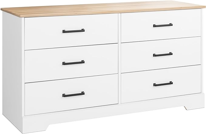 Gray Double Dresser for Bedroom 6 Drawer Wide Chest