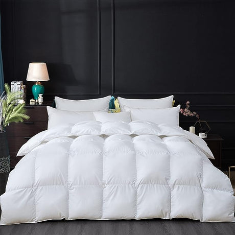 Luxurious All-Season Goose Down Feather Fiber Comforter California King Size Duvet