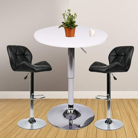 Bar Table Stool Set Of 3 – Adjustable Round Table Black and 2 Swivel Pub Stools Flannel