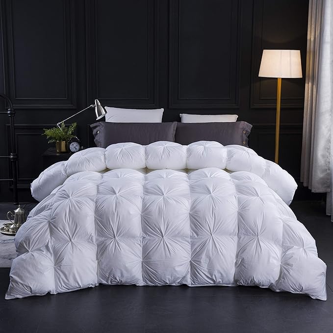 Pinch Pleat Feathers Down Comforter King Size Duvet Insert,750+ Fill Power