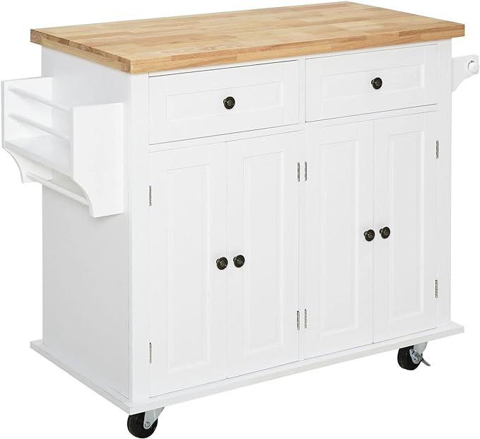 Kitchen Island on Wheels, Rolling Cart with Rubberwood Top