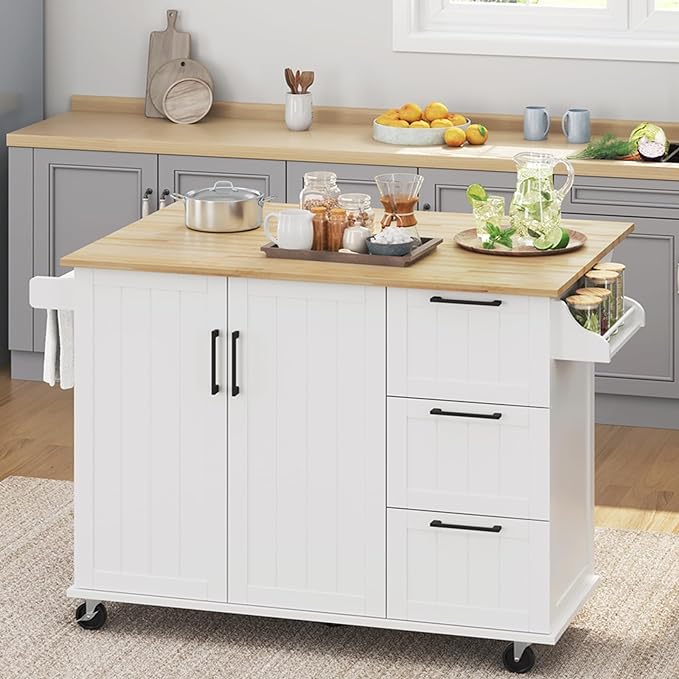 Kitchen Island Cart with Drop-Leaf Countertop