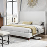 Queen Platform Bed Frame 51.2" High Headboard Linen Tall Upholstered Bed/No Box