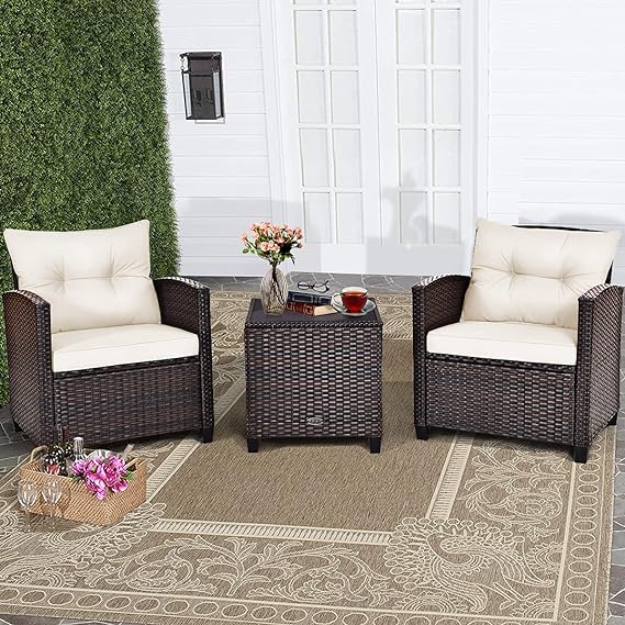 Wicker Patio Furniture Sets - 3 Pieces Rattan Sofa Set