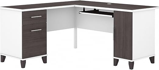 Somerset L Shaped Desk with Storage in Storm Gray Corner
