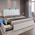 Queen LED Bed Frame with 4 Drawers and USB Ports Modern Faux Leather Upholstered