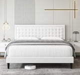 King Bed Frame, Button Tufted Upholstered Platform with Adjustable Headboard