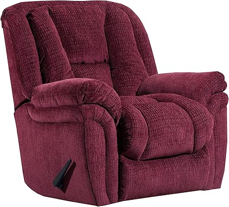 Wine red recliner chair with hardwood frame and plush comfort

