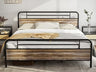 Metal King Size Bed Frame with Upholstered Linen Headboard Footboard