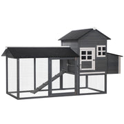 Wooden chicken hutch with nesting box, roosting bars, and tray