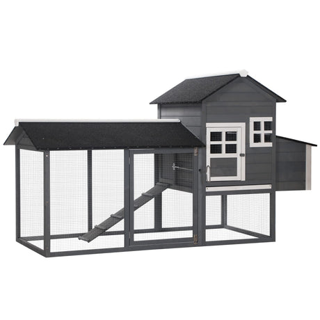 Wooden chicken hutch with nesting box, roosting bars, and tray