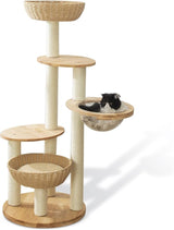 54" Modern Cat Tree Tower for Indoor Cats, Solid Oak Cat Scratching Tree