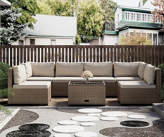 , Outdoor Furniture Patio Sectional Sofa, All Weather PE Rattan