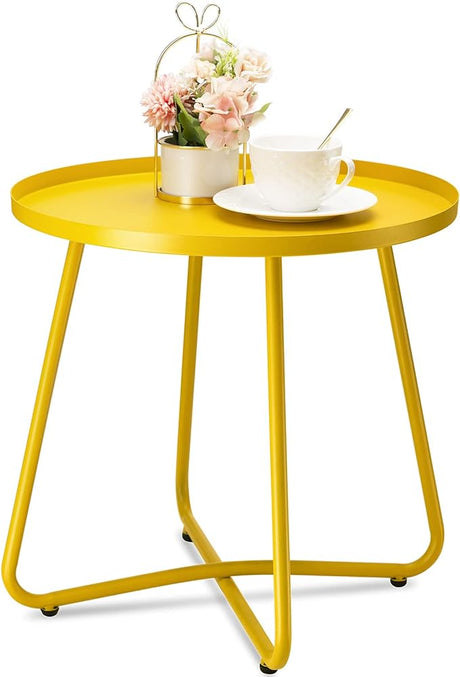 Outdoor Side Tables, Weather Resistant Steel Patio Small Round Outdoor Metal End Table