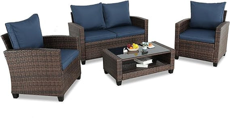 4 Pieces Patio Furniture Sets Outdoor Sectional Wicker Set Outdoor Conversation Set