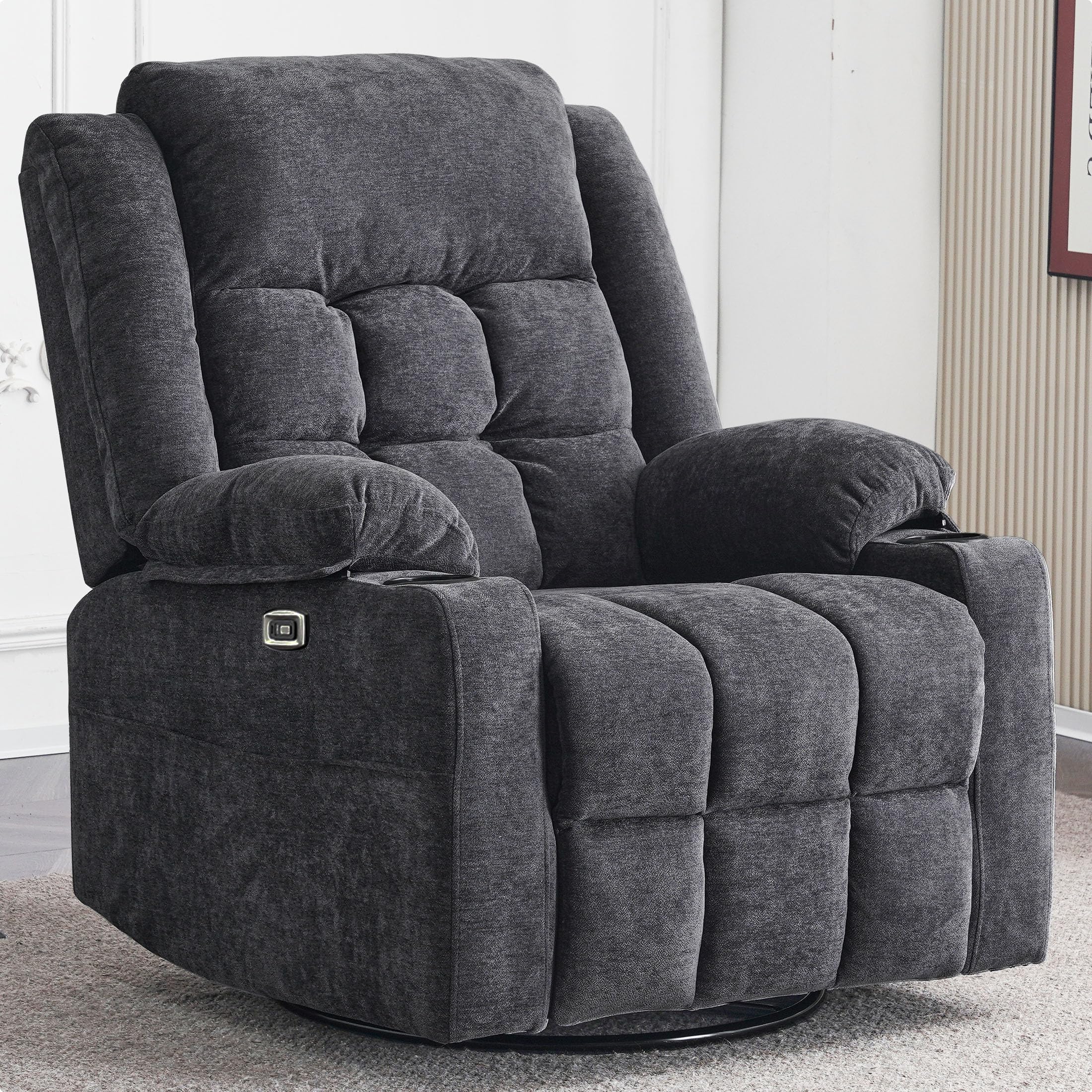 ZeniLuxe Swivel Recliner with Massage & Heat in Dark Grey