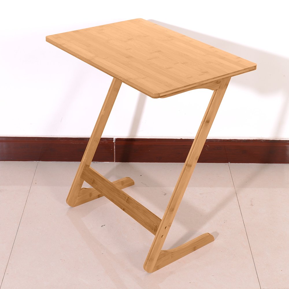 ZenoCraft Z-Shaped Bamboo TV Tray beside sofa

