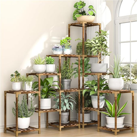 Plant Stand Indoor Outdoor, 12 Tier Corner Shelf Wood Rack Display