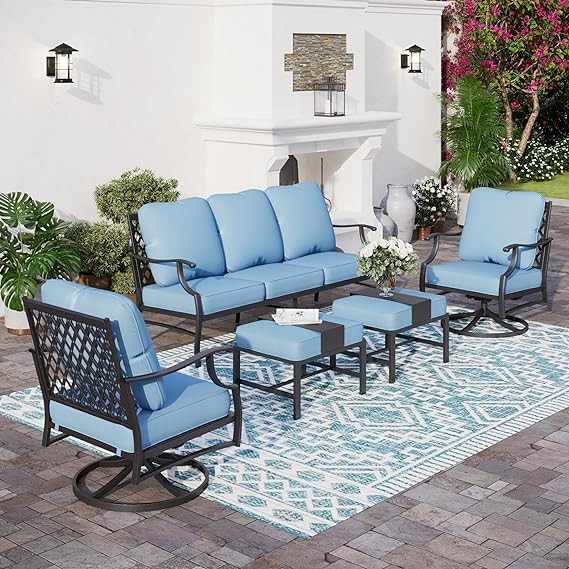 Patio Furniture Set, 4 Piece Modern Metal Outdoor Patio Furniture, 3 Seater Couch