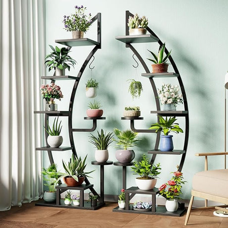 Plant Stand Indoor, 6 Tier Flower Stands , Leaf-Shape Metal Plant Shelf