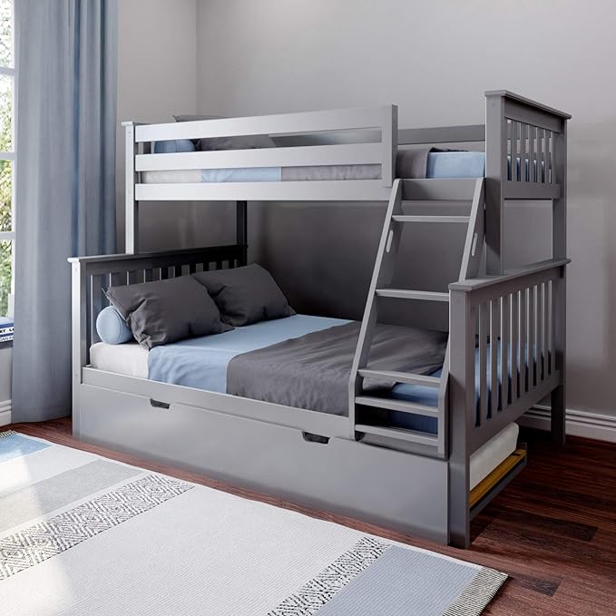 Bunk Bed, Twin-Over-Twin Bed Frame For Kids With Trundle, White