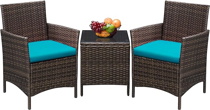 Patio Furniture Sets Outdoor PE Rattan Wicker Chairs with Soft Cushion and Glass