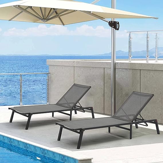Chaise Lounge Outdoor, Aluminum Outdoor Chaise Lounge Set of 2 Assemble-Free