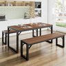 Dining Table Set with Two Benches, Rustic Kitchen Table Set for 4 People, Space-Saving