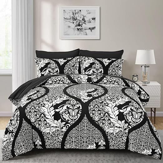 Grey Comforter Set Queen Size, 7 Pieces Bohemian Damask Comforter Set