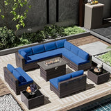 Outdoor Patio Furniture Set with Gas Fire Pit Table, 13 Pieces Patio Sectional Sofa