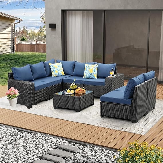 5 Pieces Patio Furniture Set All-Weather Outdoor Wicker Sectional Conversation Sofa