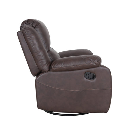 side view of brown leather swivel recliner