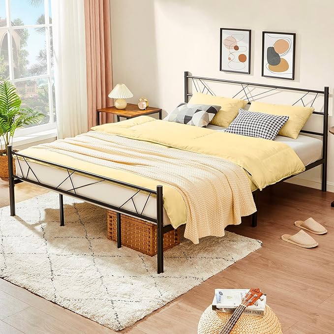 Queen Bed Frame with Headboard, Upgarded 14 Support Leg Bedframe Metal Platform