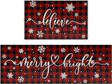 Buffalo Plaid Snow Santa Claus Christmas Kitchen Rugs Set of 2