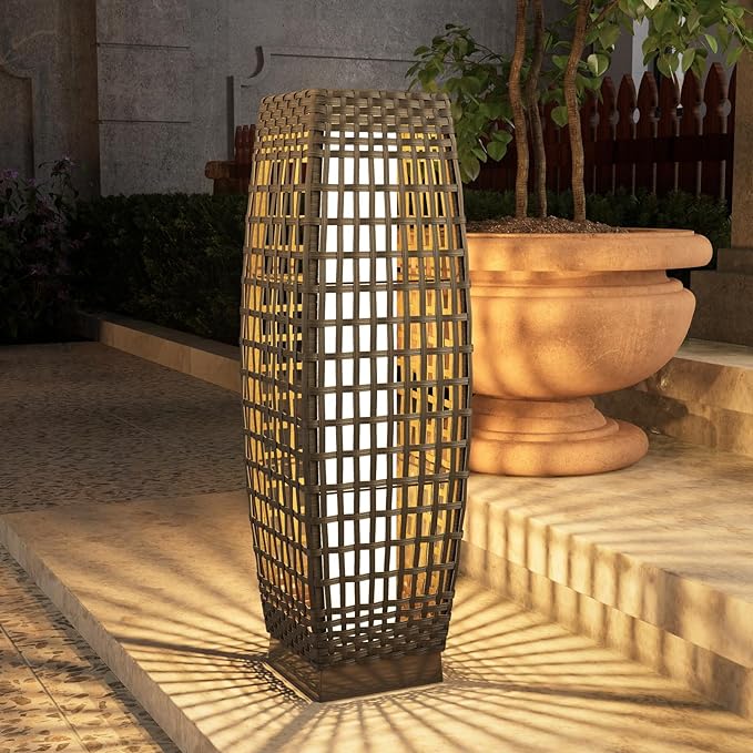 Outdoor Solar Lamp Resin Wicker Solar Light for Yard, Garden and Pathway