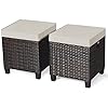 Hysache Outdoor Patio Ottoman Set of 2, All Weather Rattan Ottoman Set