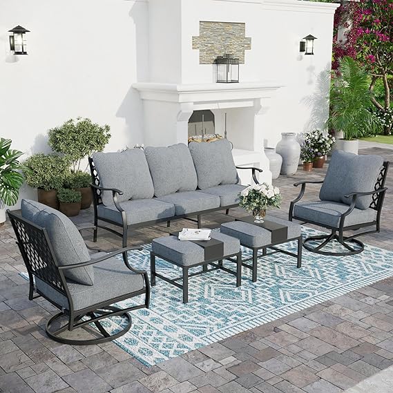 Patio Furniture Set, 4 Piece Modern Metal Outdoor Patio Furniture, 3 Seater Couch