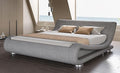 King Size Upholstered Bed Frame, Deluxe Low Profile Sleigh Bed with Faux Leather