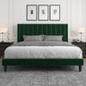 King Bed Frame/Velvet Upholstered Bed Frame with Vertical Channel Tufted Headboard