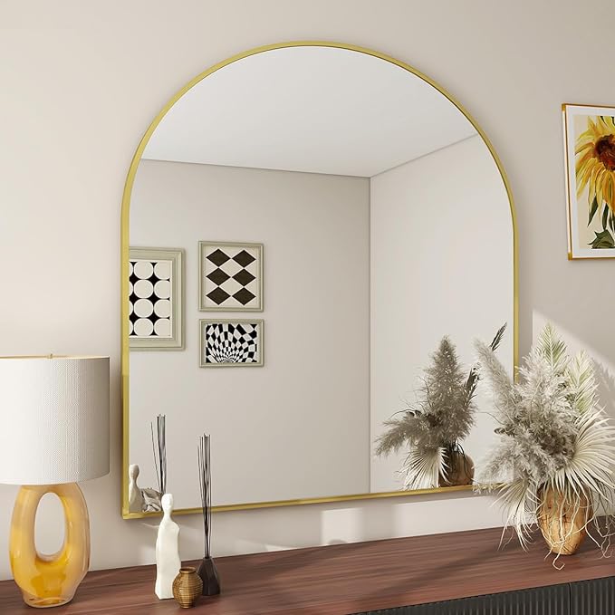 Wall Mounted Mirror, 20"x30" Arch Bathroom Mirror, Black Vanity Wall Mirror