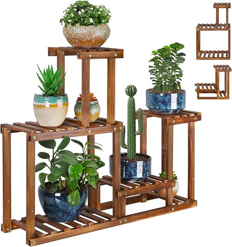 Wood Plant Stand Indoor - 6 Tiered Plant Shelf Triangle Shape Plant Stands Rack Corner