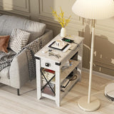 Narrow End Table with Charging Station Farmhouse End Table