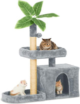 31.5" Cat Tree/Tower for Indoor Cats with Green Leaves, Cat Condo Cozy Plush Cat House