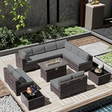 Outdoor Patio Furniture Set with Gas Fire Pit Table, 13 Pieces Patio Sectional Sofa