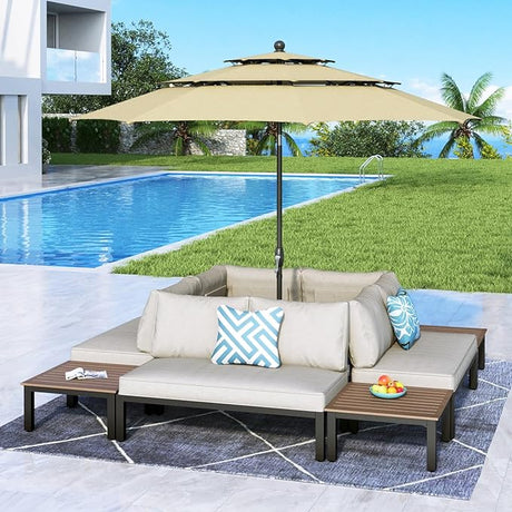 5 Pieces Patio Furniture Set,Outdoor Metal Frame Sectional Sofa Conversation Set