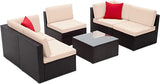 5 Piece Patio Furniture Set Wicker Outdoor Sectional Sofa with Thick Cushions